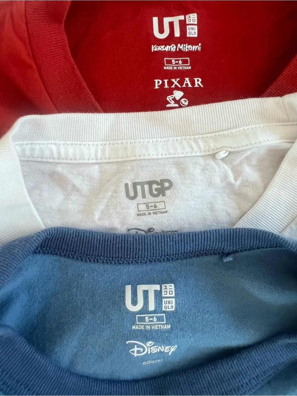 Uniqlo 3-Piece Kids Tee Lot-Bundle — Cars, Baymax, Donald Duck